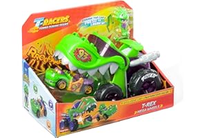T-Racers Mega Wheels T-Rex – Vehículo-Lanzador con 1 piloto y 1 vehículo exclusivos. Compatible con Otros Coches