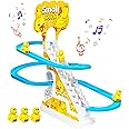 VGRASSP Duck Slide Toy Set, Funny Automatic Duck Chasing Race Track Game Set, Climbing Duckling Lovely Toy Escalator with Lights and Music, Cute Cartoon Ladder with 3 Ducks