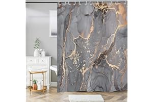 ASDCXZ Duschvorhang Grau Gold Marmor 180x220 cm, Modern Abstrakt Grau Gold Schwarz Marmor Optik Textur Waschbar Bad Duschvorhänge Polyester Textil Wasserdicht Duschvorhang für Badewanne mit 12 Hake