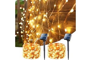 BrizLabs Navidad Luces Solares Exterior, 2x15M 150 LED Guirnaldas Luces Exterior Solar Alambre de Cobre Impermeables 8 Modos Cadena de Luces Solares para Jardín Terraza Balcón Fiesta, Blanco Cálido