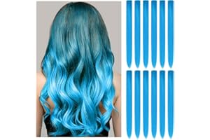 LIPENS 12 PCS Blue Hair Extensions Clip In for Kids Girls Women, 22" Highlights, Synthetic Straight Hair Piece DIY Accessories for Daily Party (12 PCS Blue1)