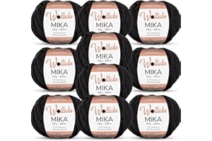 ‎WOLLIDU Wollidu Mika 51% Polyacryl 49% Baumwolle zum Häkeln und Stricken 10x 50g/165m Oeko-Tex Strickgarn Häkelgarn - Schwarz