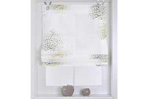 KUTTI Tenda a pacchetto Bellinda bianca, motivo floreale naturale, con occhielli 45, 60, 80, 100, 120 * 140 cm (taglia 45 * 140 cm, verde)