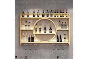Zanefoo Étagère À Vin en Métal Murale avec Weinglashalter,Casier À Vin en Métal Weinregal Wand AVCE LED pour Porte-Bouteilles Muraux Industriels Homebar, Cuisine, Gastronomie(Gold,1m)