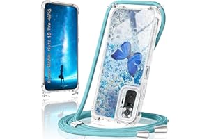 XCYYOO Handykette für Redmi Note 10 Pro 4G/5G Hülle mit Band,Handyhülle Redmi Note 10 Pro Glitzer Schmetterling mit kette TPU Slim Bumper Kratzfest Transparent Stoßfest Schmetterling Schutzhülle mit Kordel