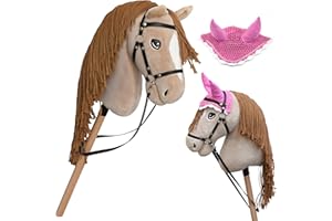 HOBBY HORSE LAND Hobby Horse Perlino Complet avec Filet, Mors, rêne et Bonnet. Tête de Cheval bâton pour Hobby Horsing Enfants et Adolescents
