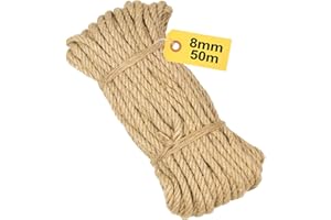 MDDK DY Natural Sisal Rope 8mm Thick, 50m Long | Heavy-Duty for Cat Scratching Posts & Trees | DIY Scratching Posts, Gardening, Craft Projects
