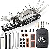 URBZUE Kit Riparazione per Bici, Borsa con Striscia Riflettente e 16 in 1 Attrezzo Multifunzione da Bici con Kit di Patch e L