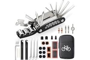 URBZUE Kit Riparazione per Bici, Borsa con Striscia Riflettente e 16 in 1 Attrezzo Multifunzione da Bici con Kit di Patch e Leve del Pneumatico, Velcro Legato alla Bici, MTB e Bici da Strada