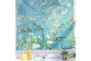 Berkin Arts Arazzo Arte Decorativo con Disegno Fiore, Appendere alla Parete Sfondo Estetico Botanica dell'albero di foglie di teal per letto domestica 130 x 150 cm (Van Gogh - Mandorlo in fiore)