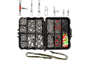 Realure Juego de accesorios de pesca con surtido de espirales de mosquetón, barril de pesca, triple espiga de pesca, para agua dulce y agua salada, 160 unidades