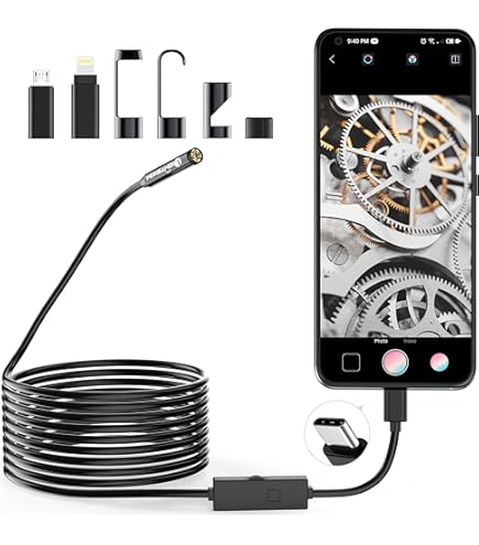 Kaome Endoscopio 1080P Per Smartphone - Sonda 5m Impermeabile IP67 Con 8 LED Per Android/iOS/PC