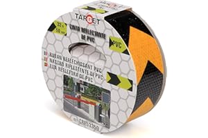 TARGET CRE53350 - Cinta Reflectante - Adhesiva - 33 M x 50 mm - Flechas Amarillas y Negras - Advertencia - Señalización - Marcaje - Peligro - Seguridad