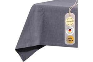 chambry 100% Linen Stonewashed Tablecloth - Handmade in Germany - Choice of Size and Colour - High-Quality and Sustainable Table Linen Made of Natural Material - Anthracite 120 cm x 220 cm