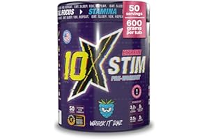 10X Athletic Stim Pre Workout Beta Alanine High Caffeine Creatine Sugar Free Vegan Low Calorie Various Flavours | 600g 25/50 Servings (Blue Raspberry)
