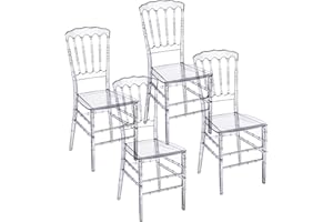 Baroni Home Set aus 4 transparenten Polycarbonat-Stühlen, Elegantes stapelbares und wasserfestes Design für Wohnzimmer, Esszimmer, Schlafzimmer, 38X38X91 cm, Bambus