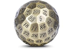 DNDND Metal Dice D100 Single 50mm 100 Sided Polyhedral Dice with Metal Case and Velvet Pouch for Table Game(Ancient with Black Number)