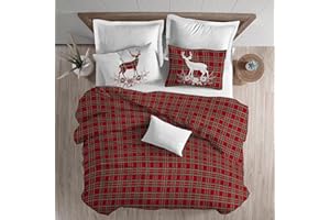GENERICO PELLECCHIA 1969 | Copripiumino Stampa Fantasia Tirolese Cervo 100% Cotone Made in Italy | Set Sacco Copri Piumino e Federe (Rosso, Matrimoniale)