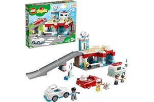 LEGO 10948 DUPLO Car Park and Wash Set, Toy for Toddlers 2 + Years Old with Garage, Petrol Station & Push Along Car