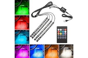 VIFERR LED de Voiture Intérieur 4pc, LED Light Bandes Auto Voiture Intérieur Lumière LED Musique Kit d'éclairage, 48 LED Light Bandes avec Activé Son-Control Music