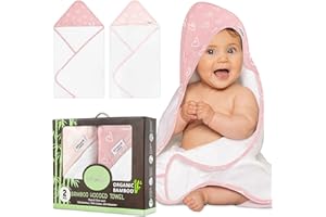 INFANCIE Hooded Baby Towel - Ultra Soft Bamboo Bath Towel for Infant and Baby, Quick-Dry and Hypoallergenic Baby Towel with Hood - Breathable and Absorbent Baby Essentials (Pink/Peach)