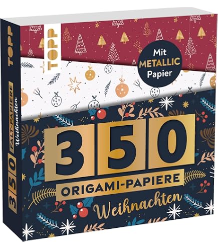 URSUS 32955 – 120 Hojas Plegables De Navidad – 10 Diseños Surtidos – Tamaño 15x15 Cm – 80g/m² – Estampado Ambas Caras