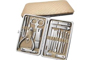 ibforcty Manicure Set Nail Set Nail Clipper Kit Professional - Stainless Steel Pedicure Set Nail Grooming Kit of 19pcs with Luxury PU Leather (Yellow)