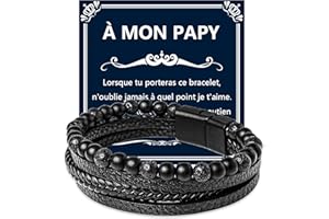 Mochity Bracelet Homme Cuir, 21cm Bracelets Pour Homme, Bracelet Homme Personnalisé, Cadeau Homme Anniversaire, Bijoux Homme, Cadeau Homme Papa Papy Anniversaire