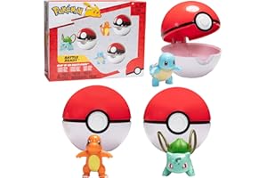 JAZWARES Pokémon Clip 'N' Go Pokeball & Battle - Let's Go Starters Charmander, Bubasaur, Squirtle with Poke Balls, oficjalna licencja, prezent dla dzieci