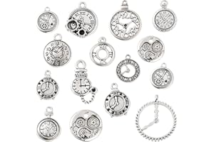Ornazy 60 pcs 12 Styles Antique Silver Clock Charms Wholesale Bulk Lots Gears Steampunk Charms for Necklace Bracelet Jewellery Making and Crafting