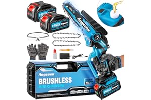 ANGSEEN Mini Motosega a Batteria per Potatura con 1000W Motore Brushless, 8000mAh Batterie, Manopola Regola Subito la Tensione Della Catena, 6 Pollici Sega Con Pompetta Olio per Il Taglio del Legno Giardini