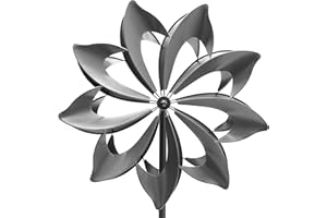 HAFIX Windrad Windjasmin 3D Optik Ø58cm. Windspiel für den Garten aus Metall. Windmühle mit Höhenverstellung dekorativ einzigartiger Blickfänger, wetterfest & UV-beständig Deko anthrazit H: 185cm.