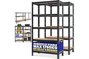 Monzana® 2X Étagères Charge Lourde Noir 5 Niveaux 180x90x40cm Étagère métallique Max 875kg Rangement Garage Atelier