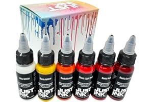TATTOO [INKGRAFIX] PIERCING JUSTiNK - Set di 6 inchiostri di base, rosso, giallo, bianco, arancione, 6 x 30 ml di colore tedesco professionale (REACH) – INKgrafiX® Action Red White YELLOW Dark Light Red Light Red Ink