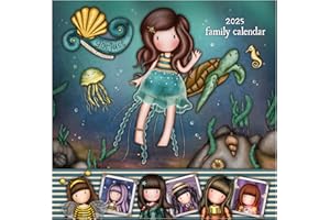 SANTORO Gorjuss - Calendario familiar 2025 con diseño de 5 columnas para horarios familiares, secretos profundos, bolsillo organizativo y calcomanías para planificador, calendario de 13 meses del 25