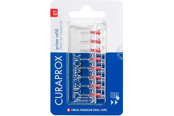 Curaprox Recharges de Brossettes interdentaires CPS 07 Prime-ISO Taille 1, Rouge/Filaments Ultra-Fins/Pack de 8 / Fabriqué en Suisse/Emballage anglais
