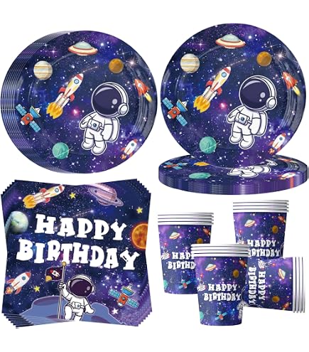Set Anniversaire Espace Procos - 16 Assiettes, 16 Gobelets, 20 Serviettes - Décoration Table