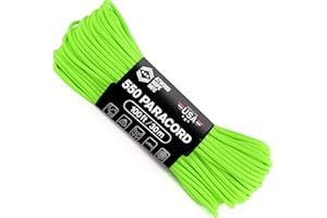 Atwood Rope MFG 550 Paracord 100 Feet 7-Strand Core Nylon Parachute Cord Outside Survival Gear Made in USA | Lanyards, Bracelets, Handle Wraps, Keychain (Neon Green)