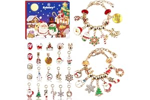 Christmas Advent Calendar Girls Bracelets Making Kit Kalolary 24 Days Christmas Countdown Calendar DIY Charm Bracelets Kits for Women Girls Xmas Surprise Gift (Gold)