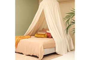 ‎UB-STORE Cremebeiger Betthimmel für Doppelbett | Runder Moskitonetz Größen | Baldachin Bett für Teenagern & Erwachsenen | Himmelbett für Schlafzimmer