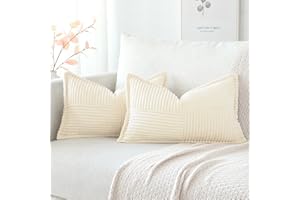 Artscope Zestaw 2 poszewek na poduszkę Boho z prążkowanego aksamitu krzyżowego na sofę Miękka aksamitna poszewka na poduszkę do domu, salonu, sypialni, dekoracyjna, beżowa, 40 x 60 cm