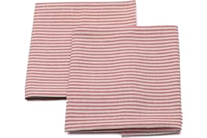 LinenMe Set mit 2 Geschirrtücher Halbleinen 47x70 cm Jazz - Küchentücher & Handtücher Natürlich 53% Leinen, 47% Baumwolle mit Aufhänger in Rot gestreift, Hergestellt in Litauen