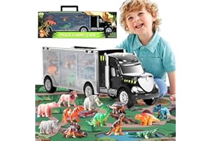 AKOKIE Dinosaurios Juguetes Niños Niñas 3 4 5 6 Años-Coches Camiones Grandes de Juguete para Niños con 12 Piezas Animales de Juguete Dinosaurios Juguetes, Juegos Educativos Regalo Niños 3 4 5 6 Años