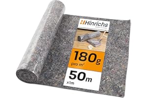 ‎HINRICHS Hinrichs Malervlies 50m x 1m Rolle 180g/m² - Maler-Abdeckvlies mit Anti-Rutsch Beschichtung - Abdeckfliesse für Boden - Allzweckvlies als Schutz für Boden, Treppen & Möbel bei Renovierung & Umzug