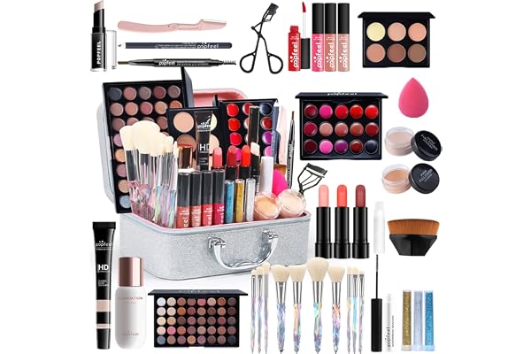 MKNZOME Coffret Maquillage Professionnel - Mallette Avec Palettes, Fard à Paupières, Brillant à Lèvres - Cadeau d'Anniversaire et Noël