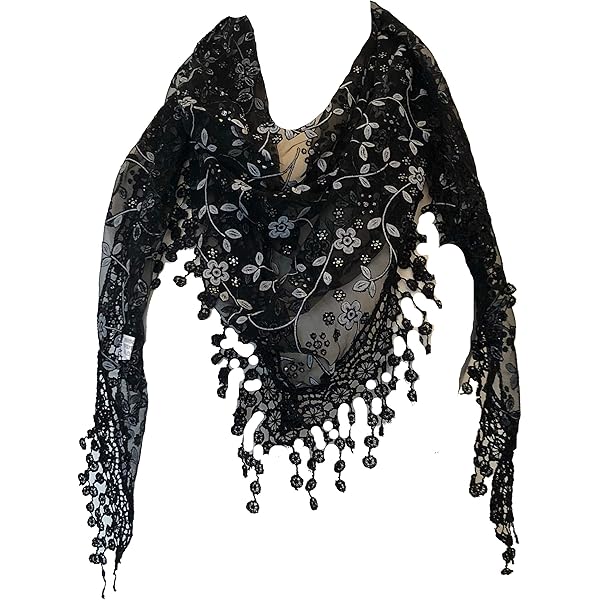 Écharpe Triangle à Motif Floral Et Dentelle - Foulard Femme Léger Pour Tenue Élégante - 70 Cm