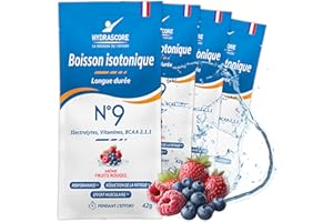 Hydrascore N°9 - Fruits Rouges Sachet 4 Dosettes - Boisson Isotonique Energétique pour Sportifs - Running, Vélo, Trail, Triathlon - Électrolytes Hydratation BCAA - H1038