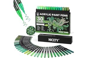‎NICETY NICETY 30pcs Acrylstifte für Steine Wasserfest – Acrylmarker Multimarker for Steine Bemalen Holz Stein Stoff Leinwand Glas Keramik 0.7 mm ALLtone (grün