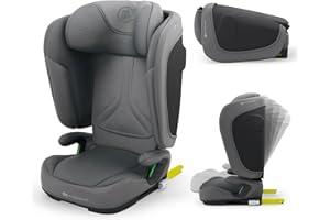 Kinderkraft UNITY 2 i-Size, Silla de coche plegable 100–150 cm, De 3,5 a 12 años aproximadamente, Reposacabezas ajustable, Tapizado con sistema AIR FLOW, Ajuste del respaldo en 5 posiciones, Gris