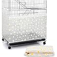 Shappy Large Bird Cage Net Cover for Seed Bird Cage Skirt Seed Catcher with Daisy Pattern Adjustable Nylon Protector for Budgie Parrot Parakeet Macaw(X-Large,White Daisy)